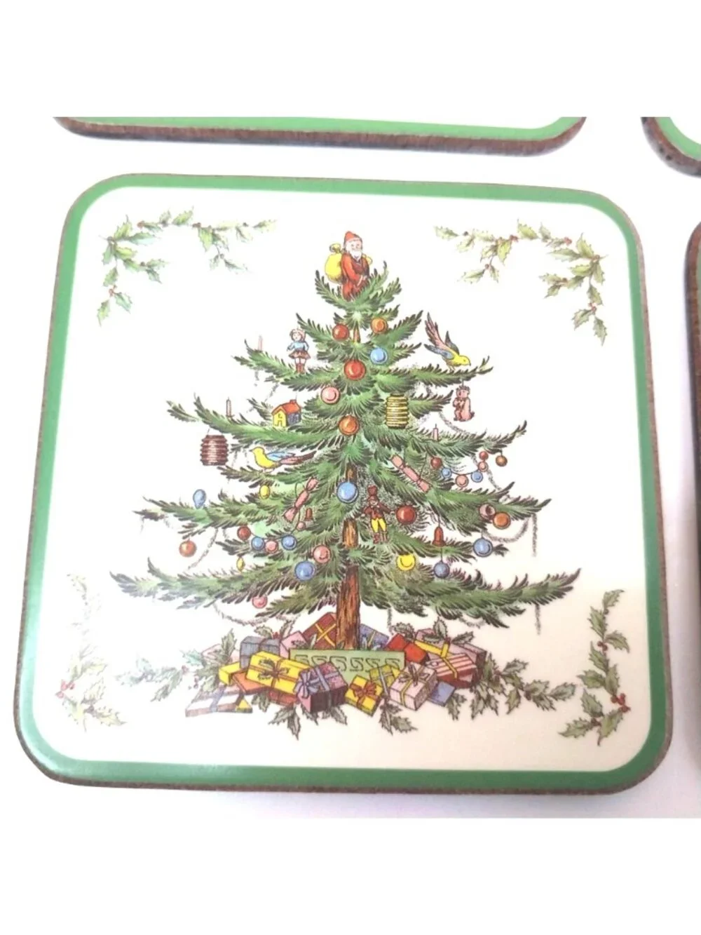 Spode Christmas Tree Coasters Set Of 6 Cork Backed Holiday Made In England